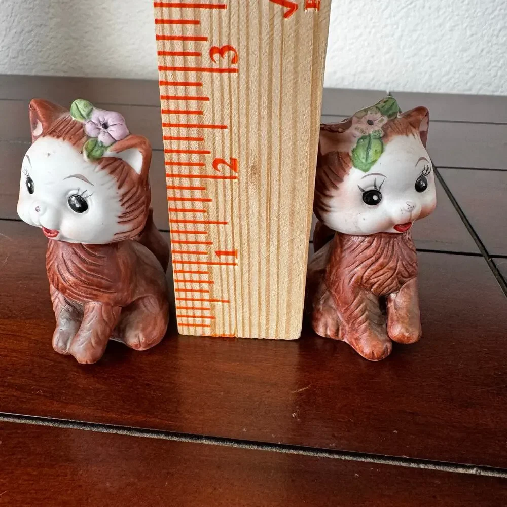 VTG Kitten Cat Anthropomorphic  Salt Pepper Shakers Stoppers MCM Bow Flower - Picture 11 of 13